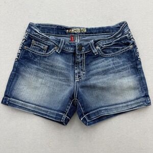 BKE Kate Denim Shorts Women 28 Blue Medium Wash Stretch Embroidered Casual